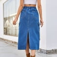 thumbnail image 6 of Hot days, bold styles SMihono Womens Cargo Skirt High Waist Side Drawstring Casual Denim Midi Jean Skirt with Pockets Stretchy Long Skirts Blue 8, 6 of 6
