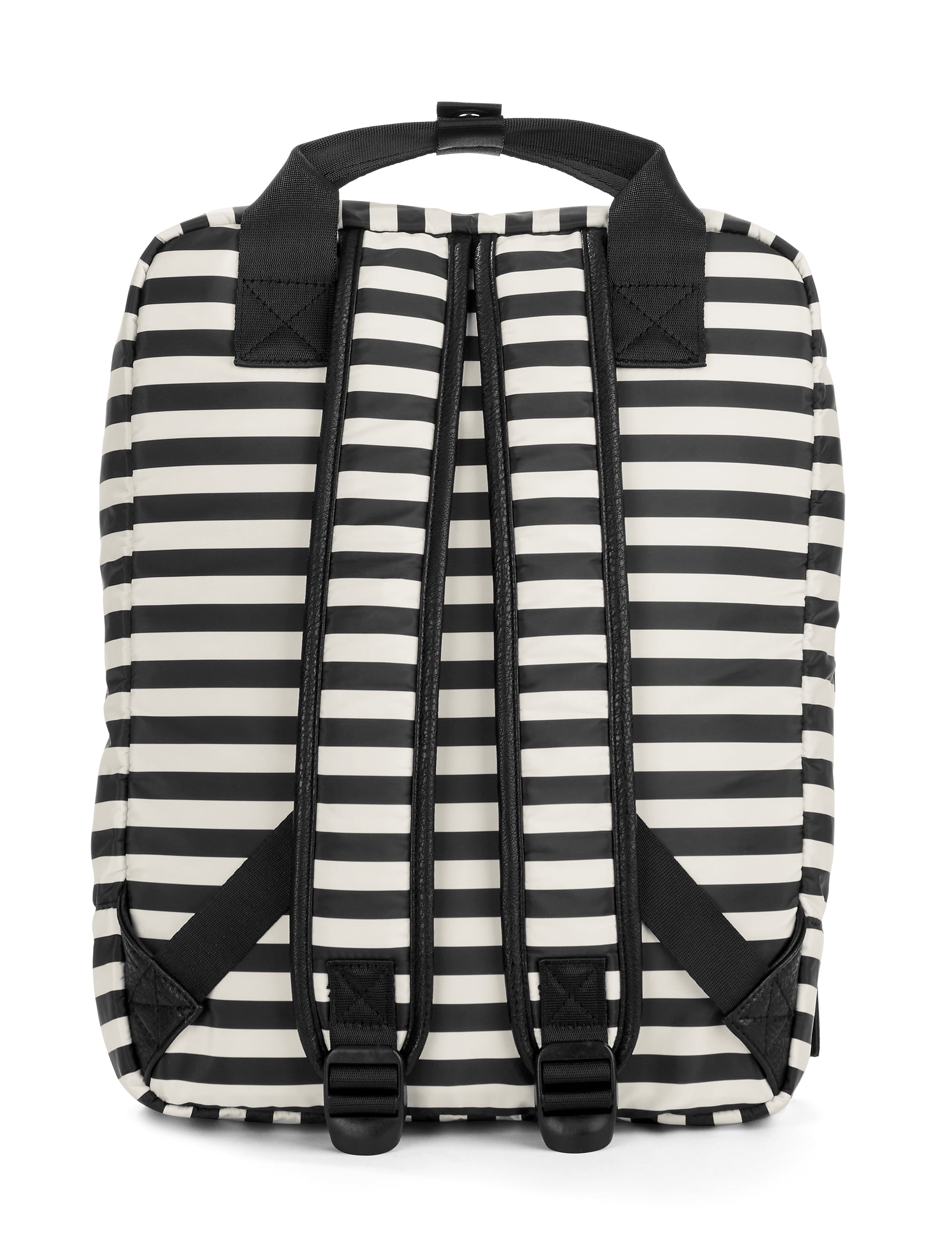 black and white striped backpack