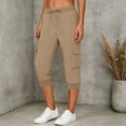 thumbnail image 6 of Womens Capri Pants,Capri Pants for Women Summer Solid Color Capri Joggers with Pockets High Wasit Drawstring Casual Capris, 6 of 9