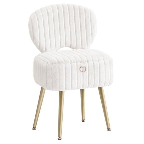 SONGMICS Vanity Stool, Makeup Chair with Folding Backrest, Plush Padded Dressing Table Stool, for Bedroom and Dressing Room, 17.1 x 13 x 32.1 inch, Black Glamor Collection