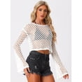 thumbnail image 2 of Women's Summer Crochet Cutout Bell Sleeve Beach Bikini Swimsuit Mesh Cover Up Cropped Top, 2 of 5