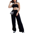 thumbnail image 1 of Conjunto de top de tubo fruncido y pantalones de cintura alta, tirantes finos, negro liso, talla XL Summer Chic, 1 of 5