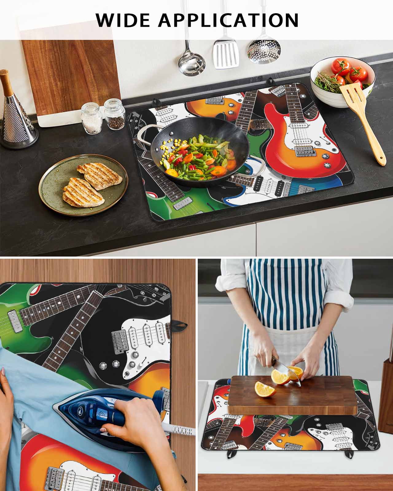 Large Induction Cooktop Protector Mat Guitar Stove Top Covers for Electric Stove, Cartoon Modern Colorful Guitars Decorative Stove Burner Cover Mats, Glass Top Stove Cover