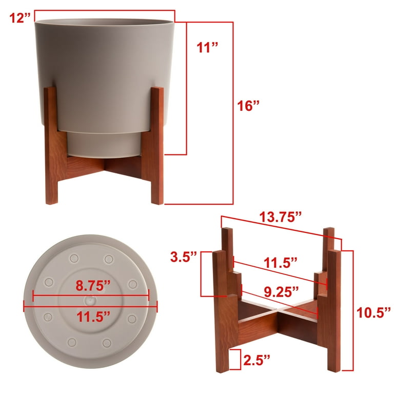 Bloem Eco Self-Watering Modern Planter Pot w/Wood Leg Stand Bloem Eco Self-Watering Modern Planter Pot w/Wood Leg Stand
