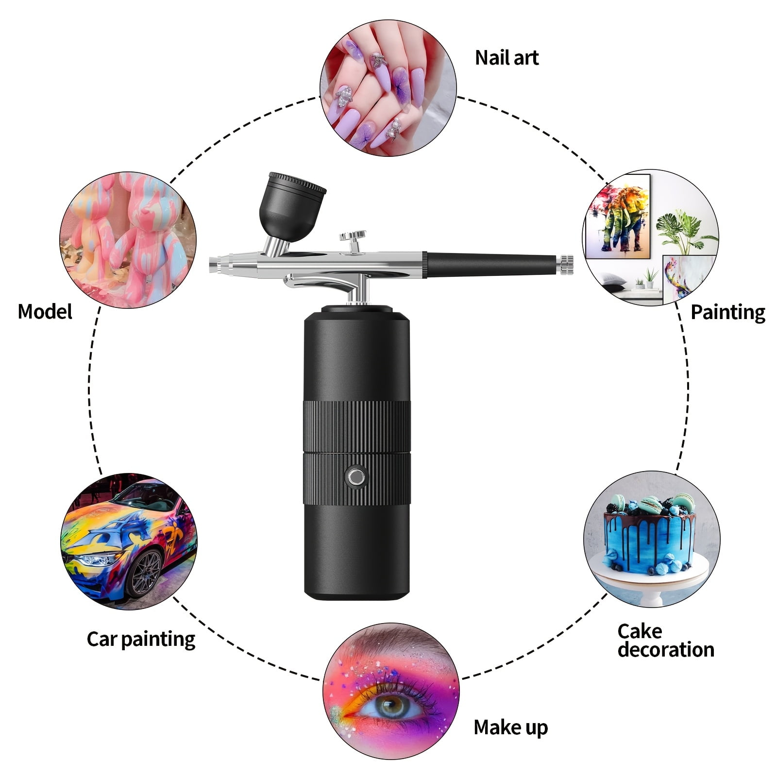 Airbrush Kit with Compressor Rechargeable Cordless Air Brush Set Handheld Airbrush Gun Machine Portable Airbrush for Nails Art Cake Decoration-Pink