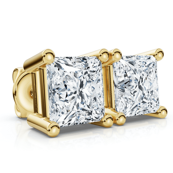 Pompeii .75CT Square Princess Cut Natural Diamond Stud Earrings In 14K Gold (J/K,I2-I3)