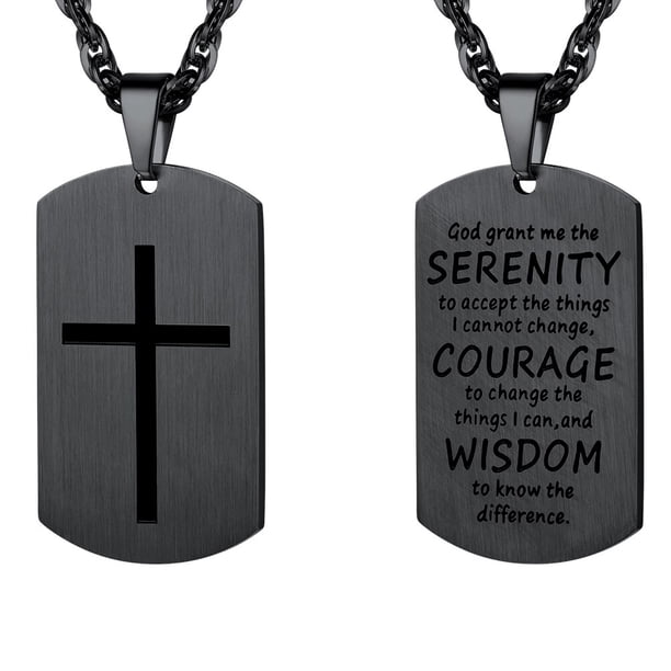 PROSTEEL Collar con forma de cruz con etiqueta de perro para hombres y niños, cadena con colgante negro de acero inoxidable, versículo de la Biblia inspirador, joyería religiosa cristiana, regalos