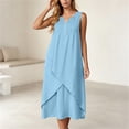 thumbnail image 2 of YuXingFu Dresses for Women Maxi Crew Neck Plus Size Womens Dress Sleeveless Solid Color Long Casual Summer Light Blue XL, 2 of 8