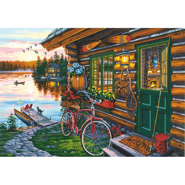 DIMENSIONS 73-91660 Cabin View Paint by Numbers for Adults, 20'' W x 14'' L  - Toys 4 U