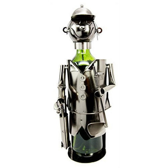 Atlantic Collectibles Professional Golfer With Golf Club and Caddy Bag Hand Made Metal Wine Bottle Holder Caddy Decor Figurine 13.5"H