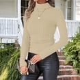thumbnail image 2 of Women's Fall Winter Casual Long Sleeve Turtleneck Top Blouse Shirt Solid Color Loose Fit Soft for Work Office Business Casual Daily Wear Fashion Essential Gift for Women | Sopatenor,Khaki XL, 2 of 9