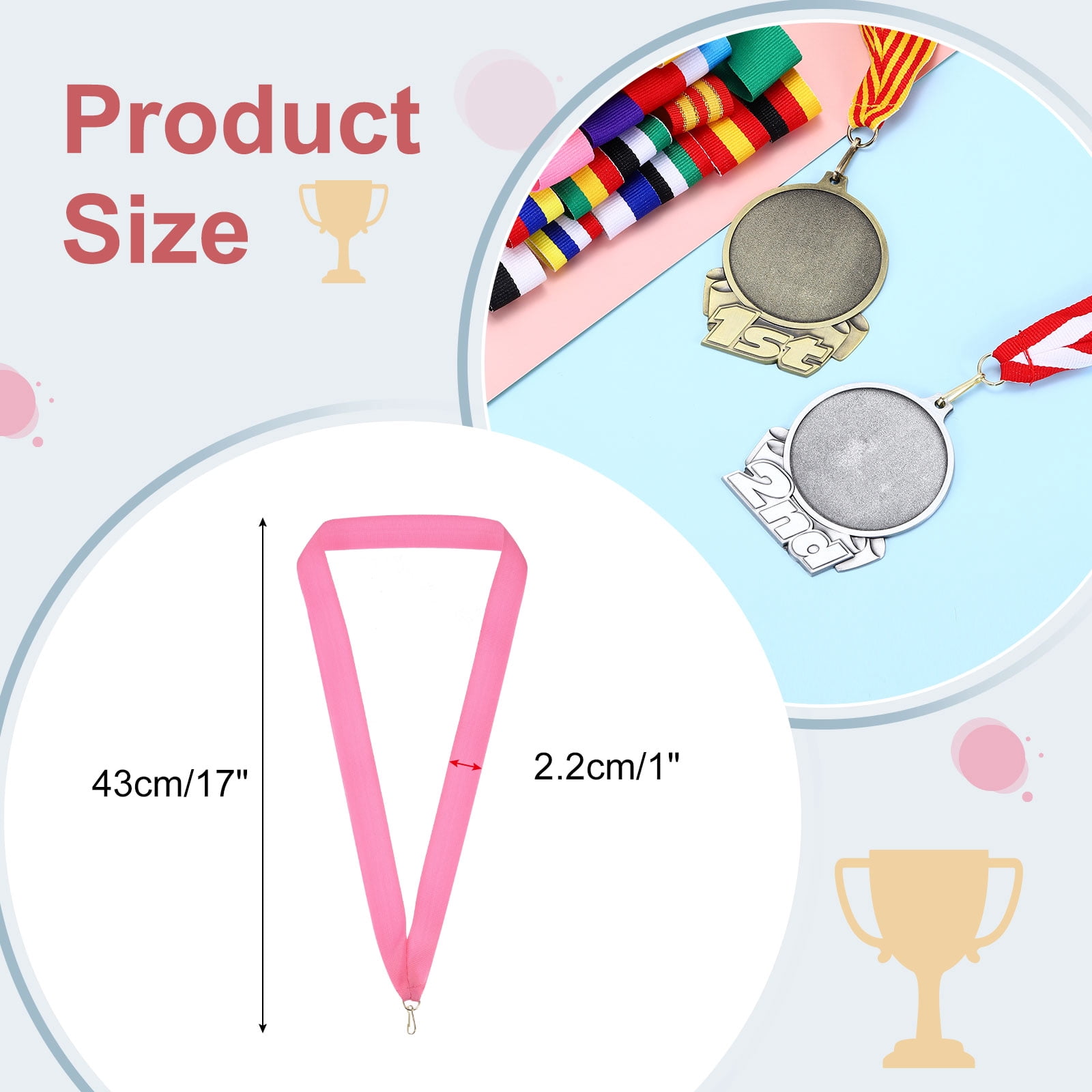 Uxcell 50Pcs Award Neck Ribbons with Snap Clip Medal Lanyards Pink