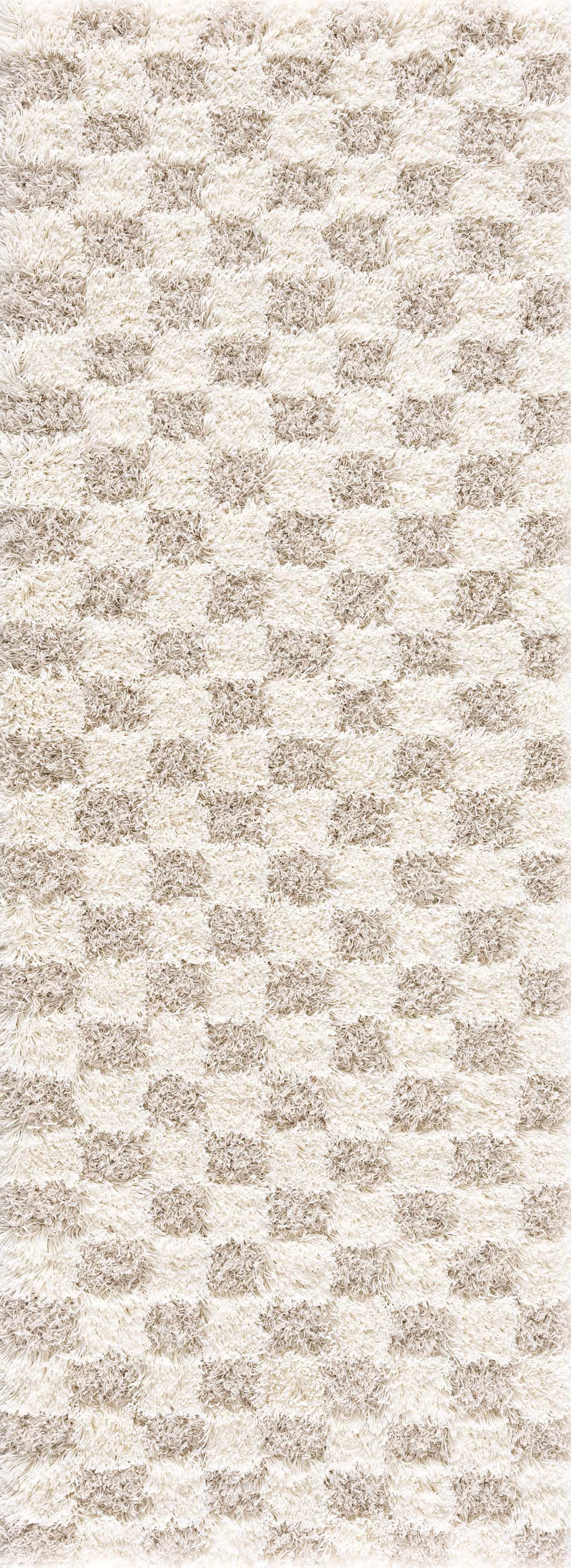 Hauteloom Marshmallow Modern Checkered Shag Area Rug - High Pile Fluffy Shaggy Carpet for Kids Room, Nursery, Living Room, Bedroom - Beige, Cream, White - 5'3" x 7'3" (5x7)