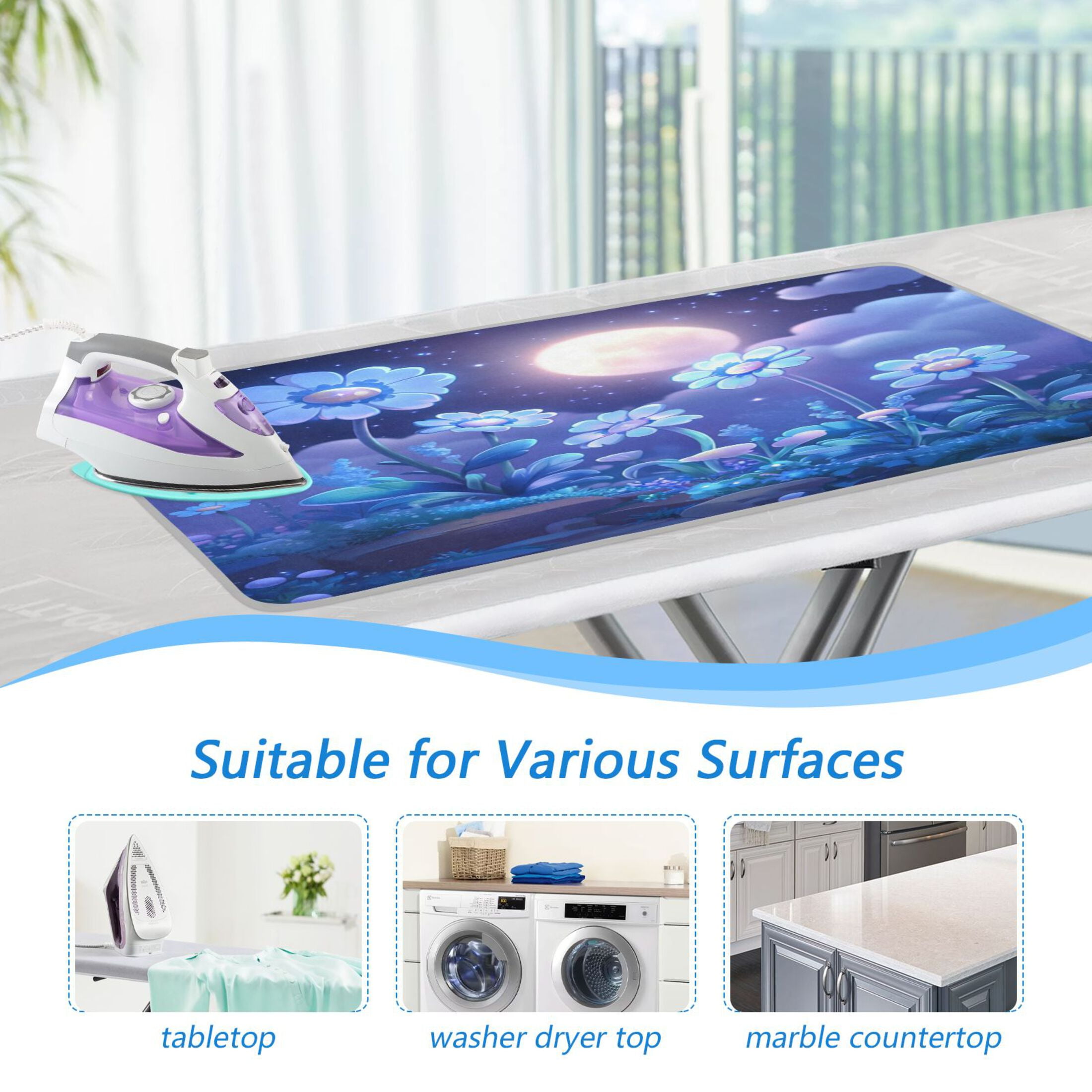 Ironing Mat Portable Ironing Blanket for Table Top Travel Ironing Pad for Washer Dryer 27.6" x 47.2" Glowing Flowers