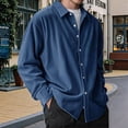 thumbnail image 3 of Camisa de para Hombre, de Larga, con Solapa y Botones, Informal, Antiarrugas, para Trabajo Azul Marino 4XL, 3 of 5