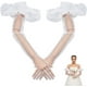 thumbnail image 1 of Guantes de tul con malla abullonada, guantes largos de encaje para novia, guantes de baile con mangas abullonadas hasta el codo, 1 of 9