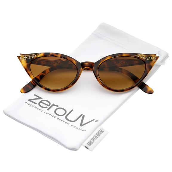 zeroUV - Women's Retro Rhinestone Embellished Oval Lens Cat Eye Sunglasses 51mm - 51mm