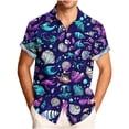 thumbnail image 3 of Xcmzpl Men's Hawaiian Print Button Down Shirt Rolled up Short Sleeve Casual Summer Top Camp Collar Loose Fit Tshirts Dark Blue XXXXXL, 3 of 7