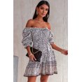 thumbnail image 2 of ABPHQTO Minivestido plisado con cuello cuadrado y estampado tribal de leopardo para mujer, 2 of 5