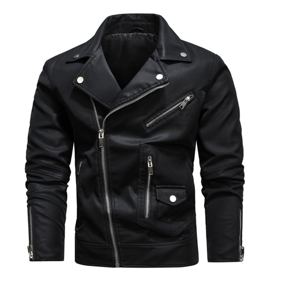 Men's PU Leather Jacket with Slant Zipper and Large Collar, Cycling Commuting Party Wear, Stylish Outerwear for Men