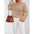 thumbnail image 6 of Women'S Round Neck Sweaters Fall Outfits Trendy Crewneck Knit Side Slit Fashion Pullover Tops Khaki XL, 6 of 10