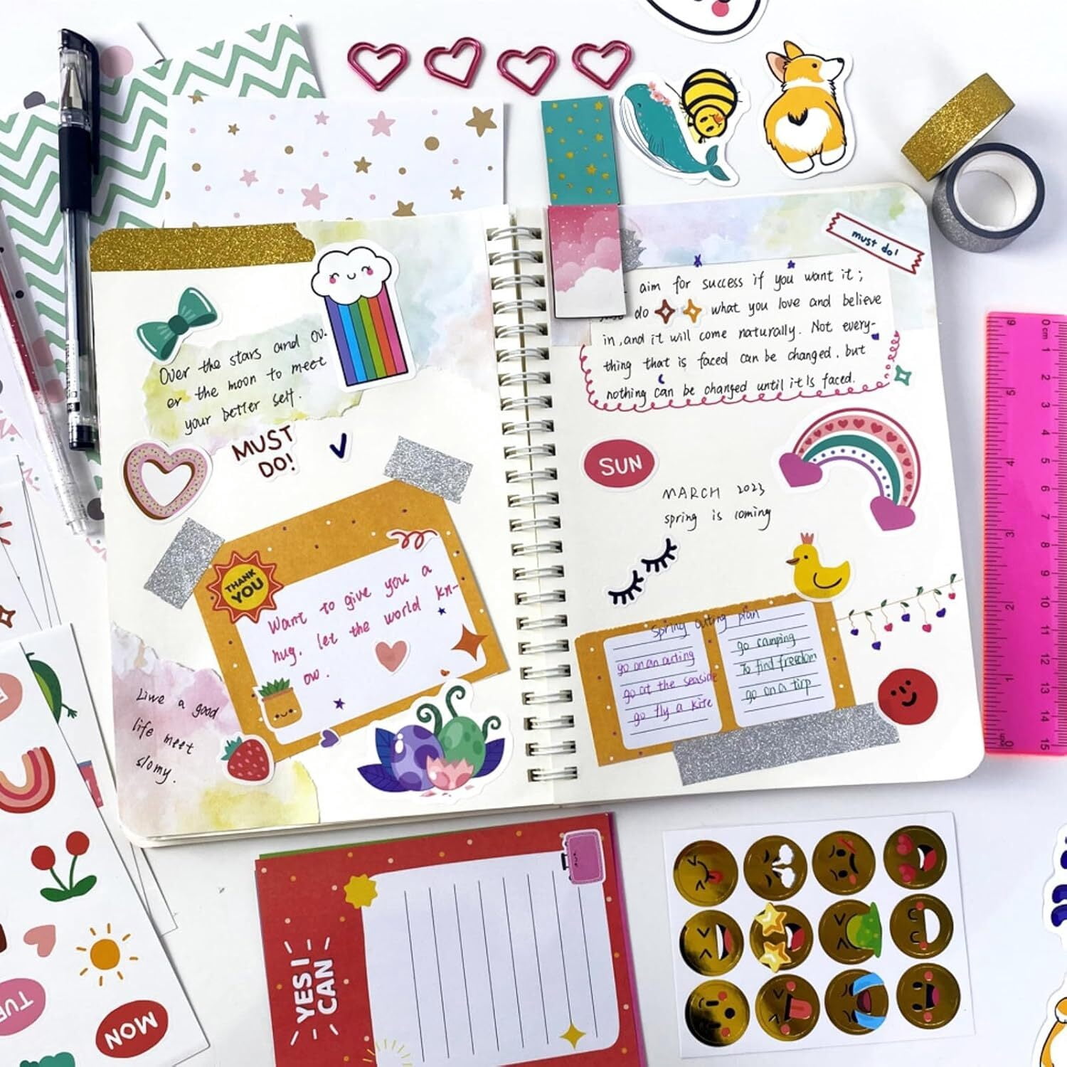 DIY Journal Kit - 92 Pcs Gifts for Girls Ages 8 9 10 11 12 Year Old - Birthday Easter Gifts for Girls - Art and Crafts for Kid - Christmas Gifts for Teen Girls-Scrapbook Set