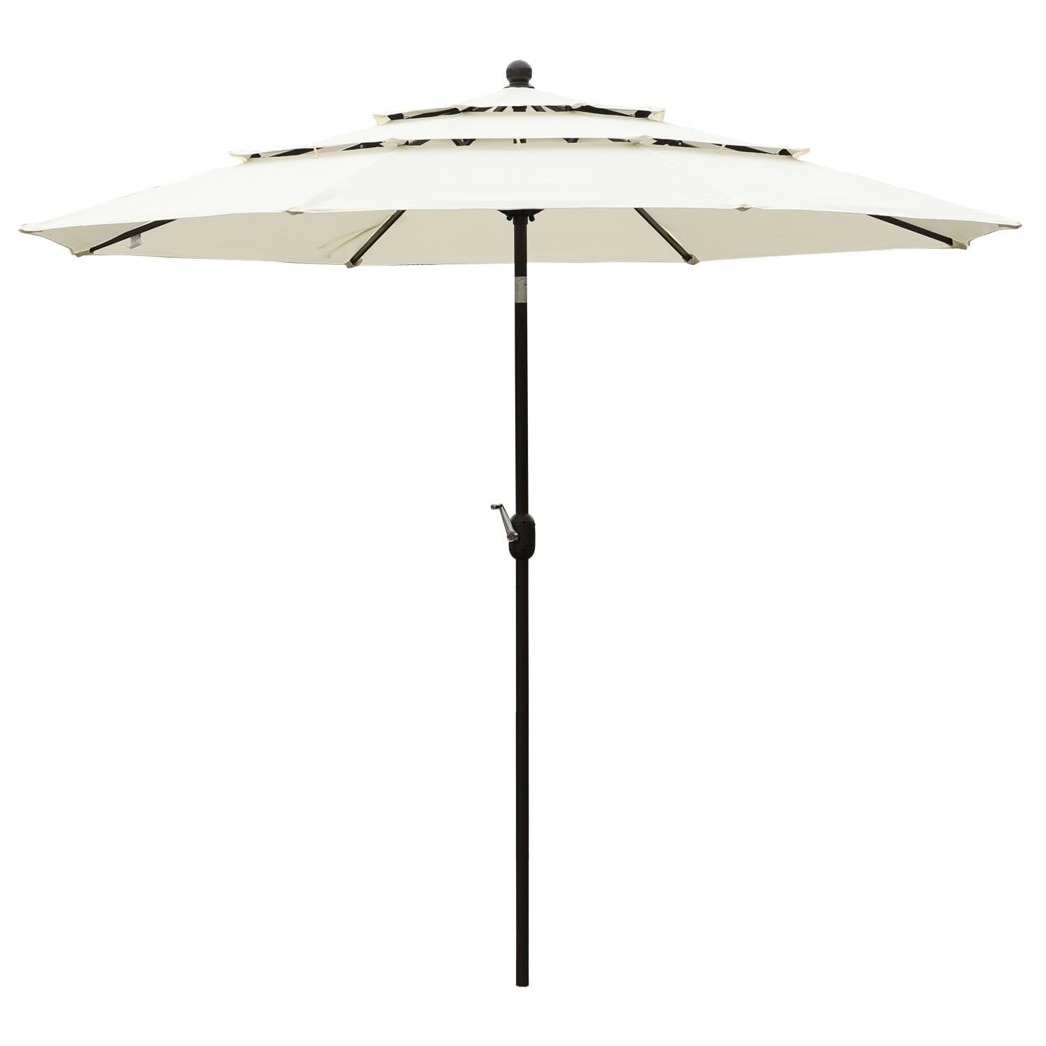 Aoodor 10ft 3-Tier Patio Umbrella, Outdoor Table Market Umbrella Tilt Adjustment and Crank - Beige