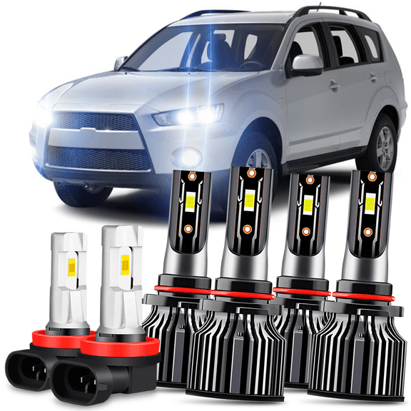 LED Light Bulb for 2007-2013 Mitsubishi Outlander Headlight High Low Beam Fog Light Set 6Pack 9005 9006 H11/H8