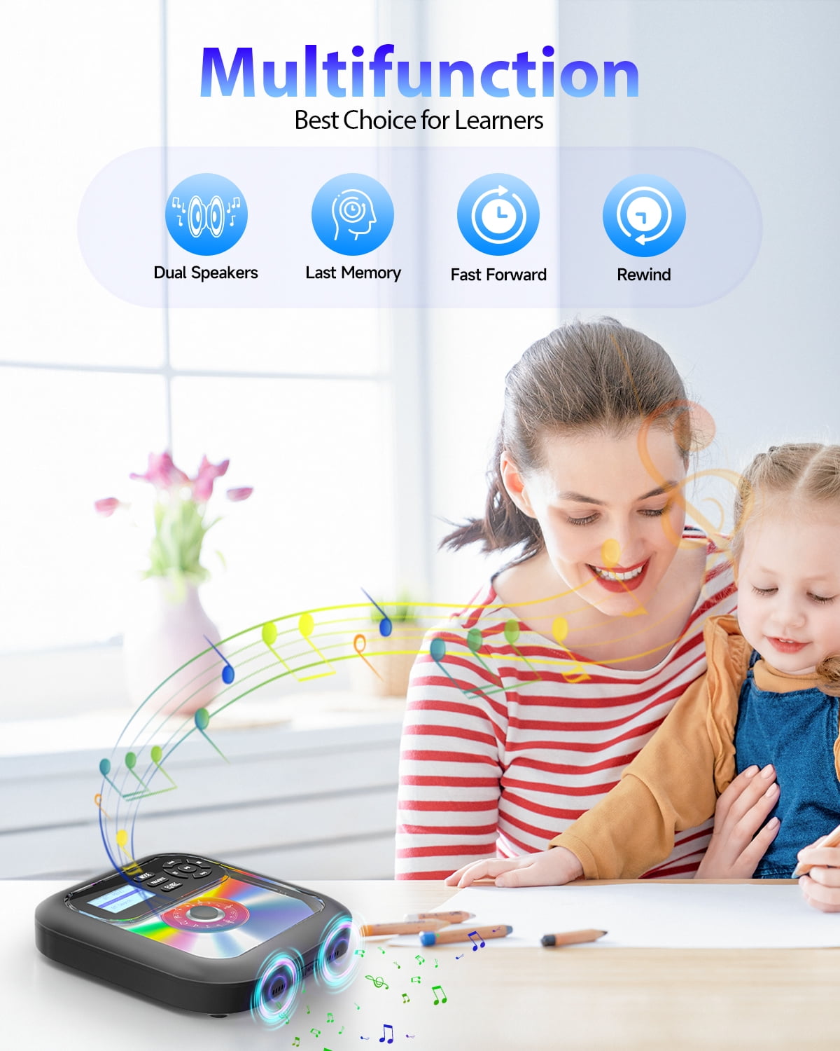 ARAFUNA Portable CD Player Bluetooth with Speakers and Rechargeable, Bluetooth CD Player Portable with Headphones Support FM & AUX Connection