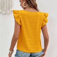 thumbnail image 2 of Defitshape Women's Butterfly Sleeve Blouse Bunched T Shirt Ruffle Square Neck Casual Date Chic Cute Elasthane Tshirt Yellow X-Large, 2 of 5