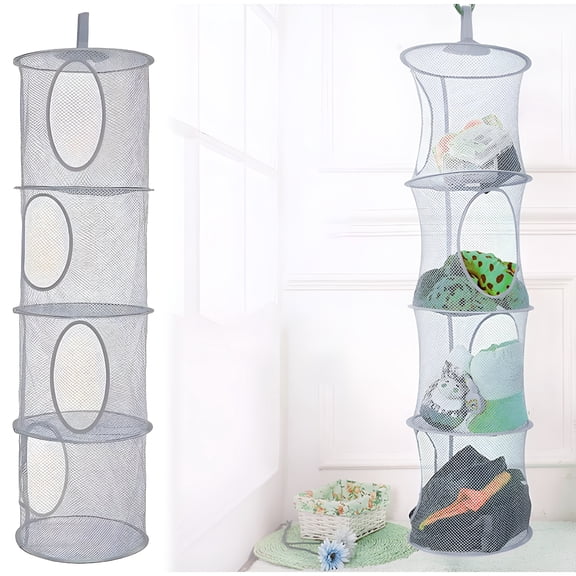 XIBUFE Stuffed Animal Storage Net - Pink Mesh Hammock Organizer with 4 Tiers,Space-Saving Toy Holder for Kids' Room Decor,Closet Nursery Organization and Travel Use