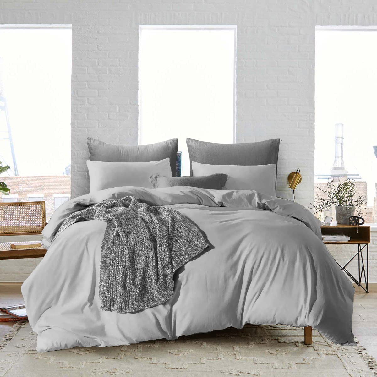 Duvet Cover Piece Egyptian Cotton Cozy  Breathable 600 Thread Count  Solid Duvet Covers with Zipper Closure  Corner Ties Soft Comforter Cover  (King/Cal King, Light Grey
