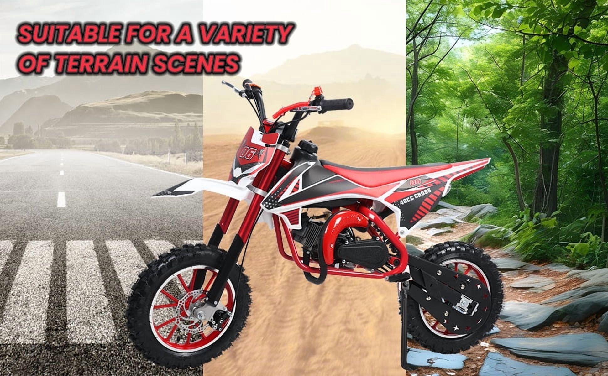 Kids Dirt Bike 49cc EPA Approved, 2-Stroke 25mph 10+ Miles for Teens Red