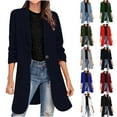 thumbnail image 6 of RYRJJ Women's Casual Long Blazers Ruched 3/4 Sleeve Lapel Slim Suit Jacket Elegant Work Office Blazer Jackets with Pockets, 6 of 6