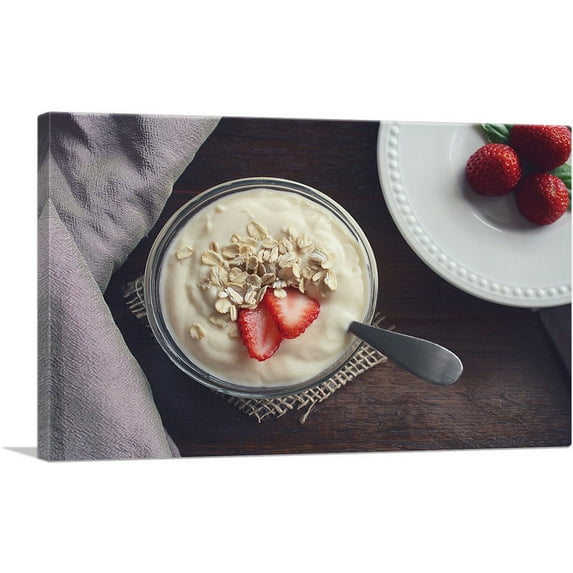 ARTCANVAS Strawberry Fruit Yogurt Restaurant decor Canvas Art Print - Size: 60" x 40" (0.75" Deep) (3-Piece)