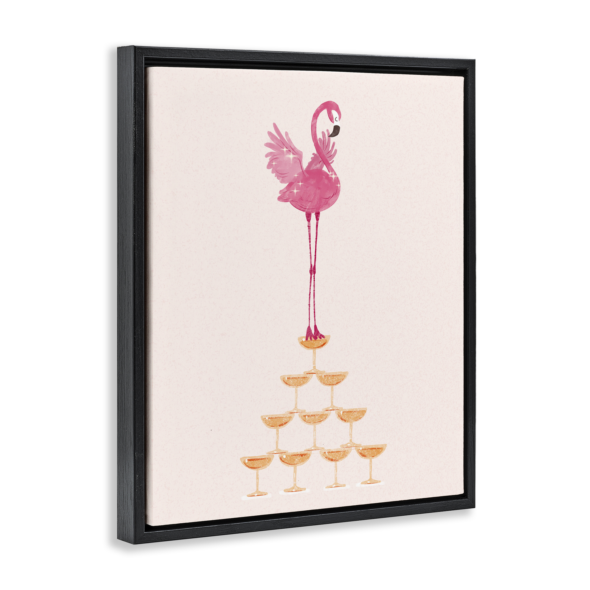 Stupell Industries Balancing Flamingo & Wine Novelty Painting Black Floater Framed Art Print Wall Art, 17 x 21