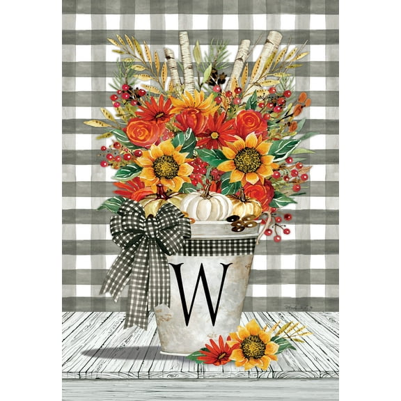 Custom Decor Autumn Arrangement - Letter W Embroidered Monogram - Decorative Double Sided Flag - Garden Size - 12 Inch X 18 Inch - Licensed, Copyright & Trademark CDI. USA