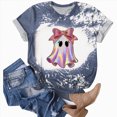 thumbnail image 5 of TOWED22 Womens Halloween Bow Graphic Oversized Shirts Spooky Season Tee Short Sleeve Bleached Tops(Blue,L), 5 of 7