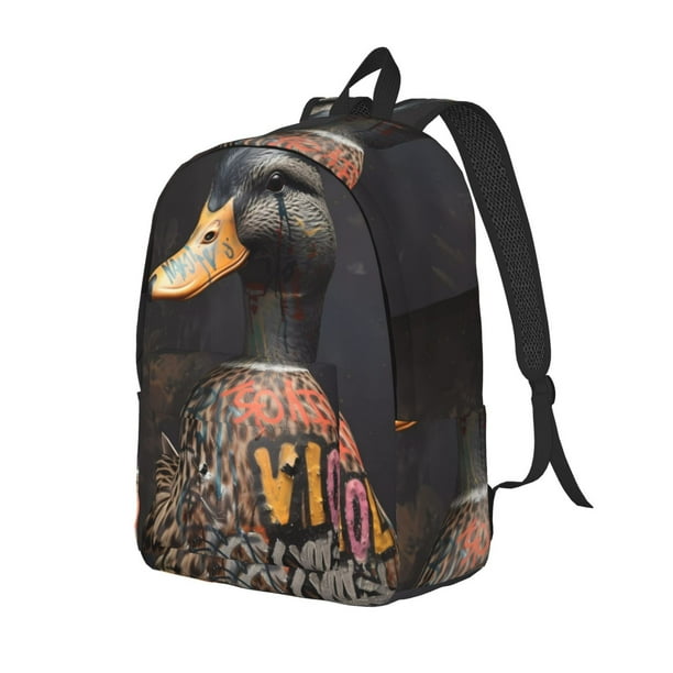 Disketp Graffiti Cool Duck print Canvas Backpack Lightweight Travel Daypack Student Rucksack Laptop Backpack-