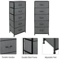 thumbnail image 7 of Sorbus Nightstand Dresser with 5 Drawers - Tall Storage Tower Unit Organizer for Bedroom, Hallway, Closet, College Dorm - Chest Drawer for Clothes, Steel Frame, Wood Top, Fabric Bins (Black/Charcoal), 7 of 7