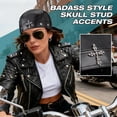 thumbnail image 4 of PU Leather Biker Skull Cap Classic Fashion Leather Biker Hat, Gothic Leather Bandana Unisex Motorcycle Cap, Fits 18-23inch, 4 of 8