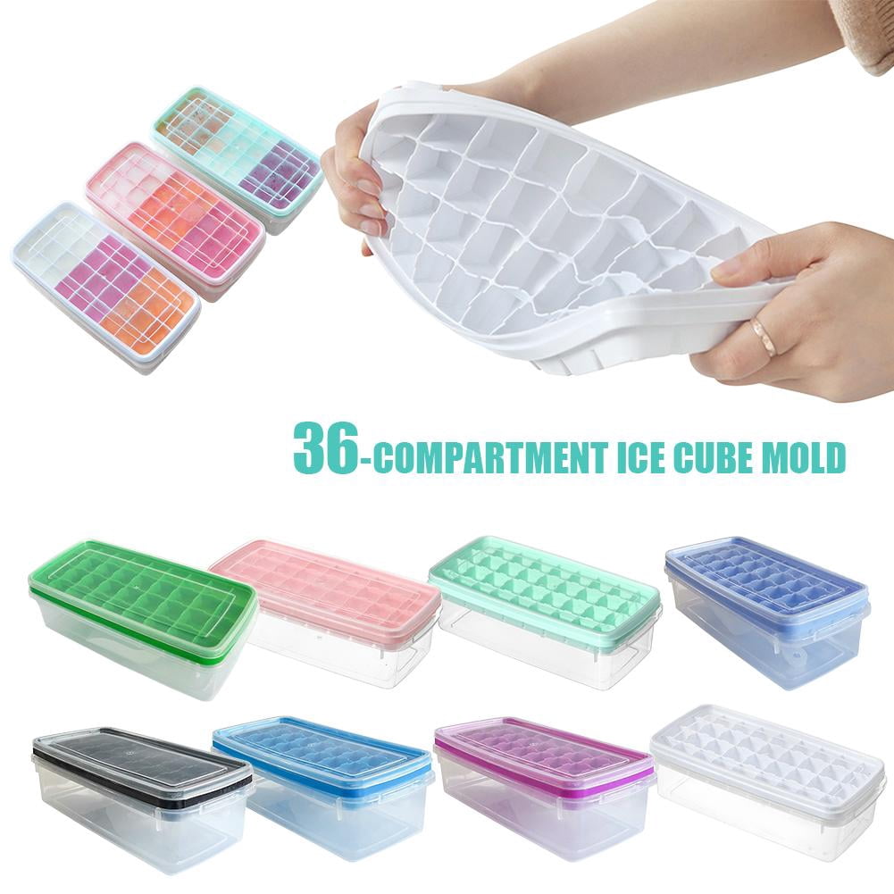 Ice Cube Tray with Lid and Bin, Easy Release 38 Ice Mold Trays for Freezer, Plastic Storage Container with Removable Scoop, Ices Cube Maker Tray & Mold for Whiskey Cocktail Tea Coffee