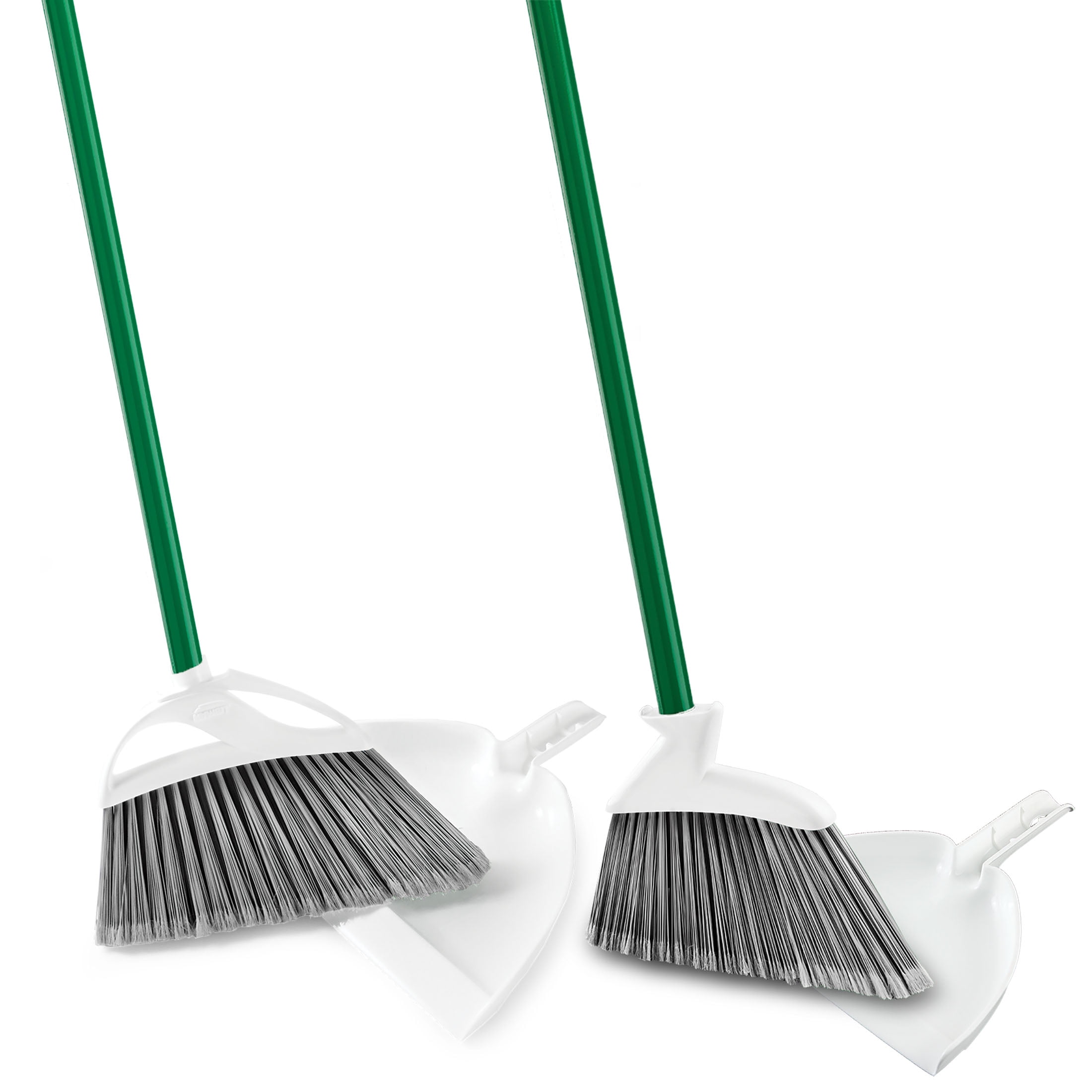 Libman Angle Brooms and Dust Pans Value Pack Green / White Steel Handle (2 Brooms 2 Dustpans)