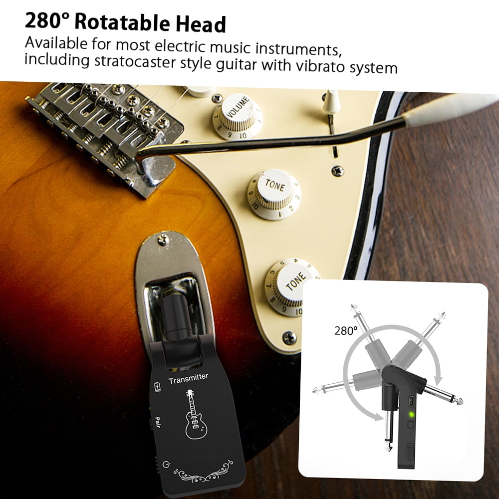2.4G Wireless Guitar System with 6 Channels, Rechargeable Audio Receiver for Electric Guitar and Bass