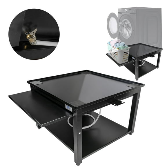 EZ Laundry Pedestal Compact 24" x 18" Washer Dryer Riser with Pull-Out Storage Shelf Black