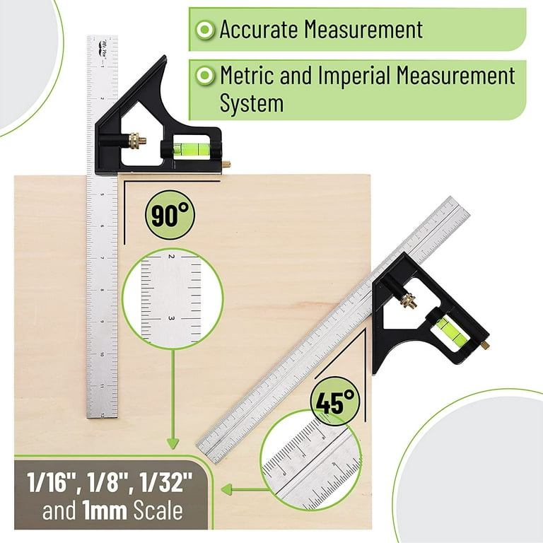 HORUSDY Rafter Square and Combination Square Tool Set | 7 Inch Carpenter  Square and 12 Inch Square Ruler Combo Rafter Square Layout Tool