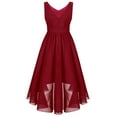 thumbnail image 3 of TiaoBug Kids Girls Junior V Neck Chiffon Party Gown High Low Hem Dress, 3 of 6