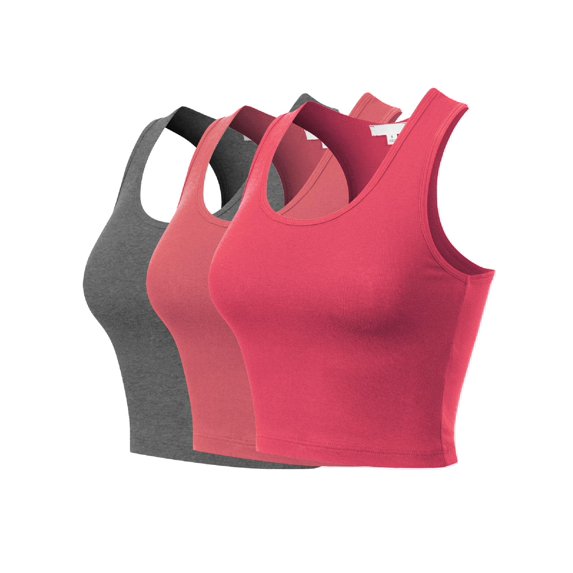 MixMatchy Sleeveless Crop Scoop Neck Racerback Tank Top (Women's) 3 Pack