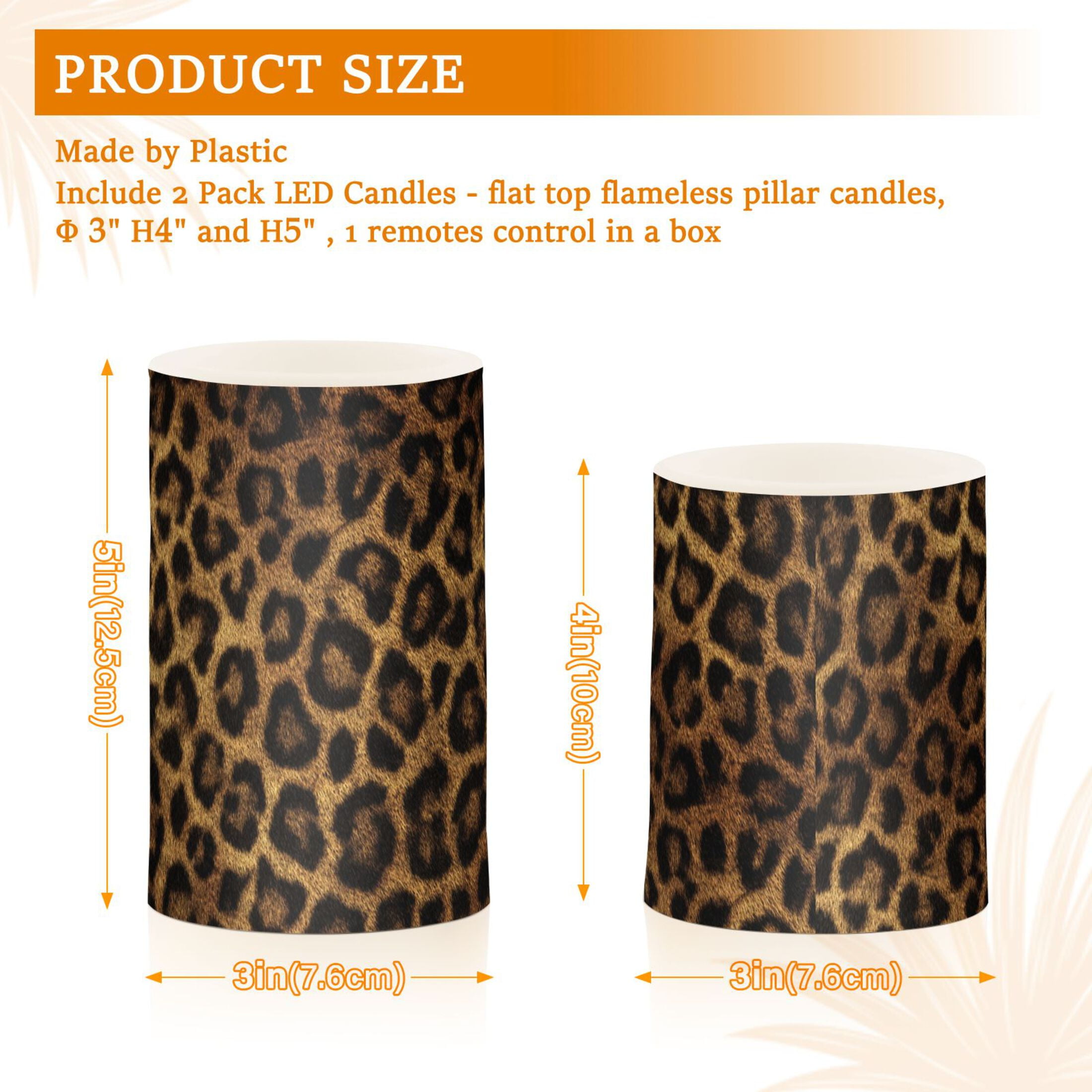 Beautiful Leopard Print Flickering Flameless Candles Battery Operated with Remote Timer LED Pillar Candles Set of 2
