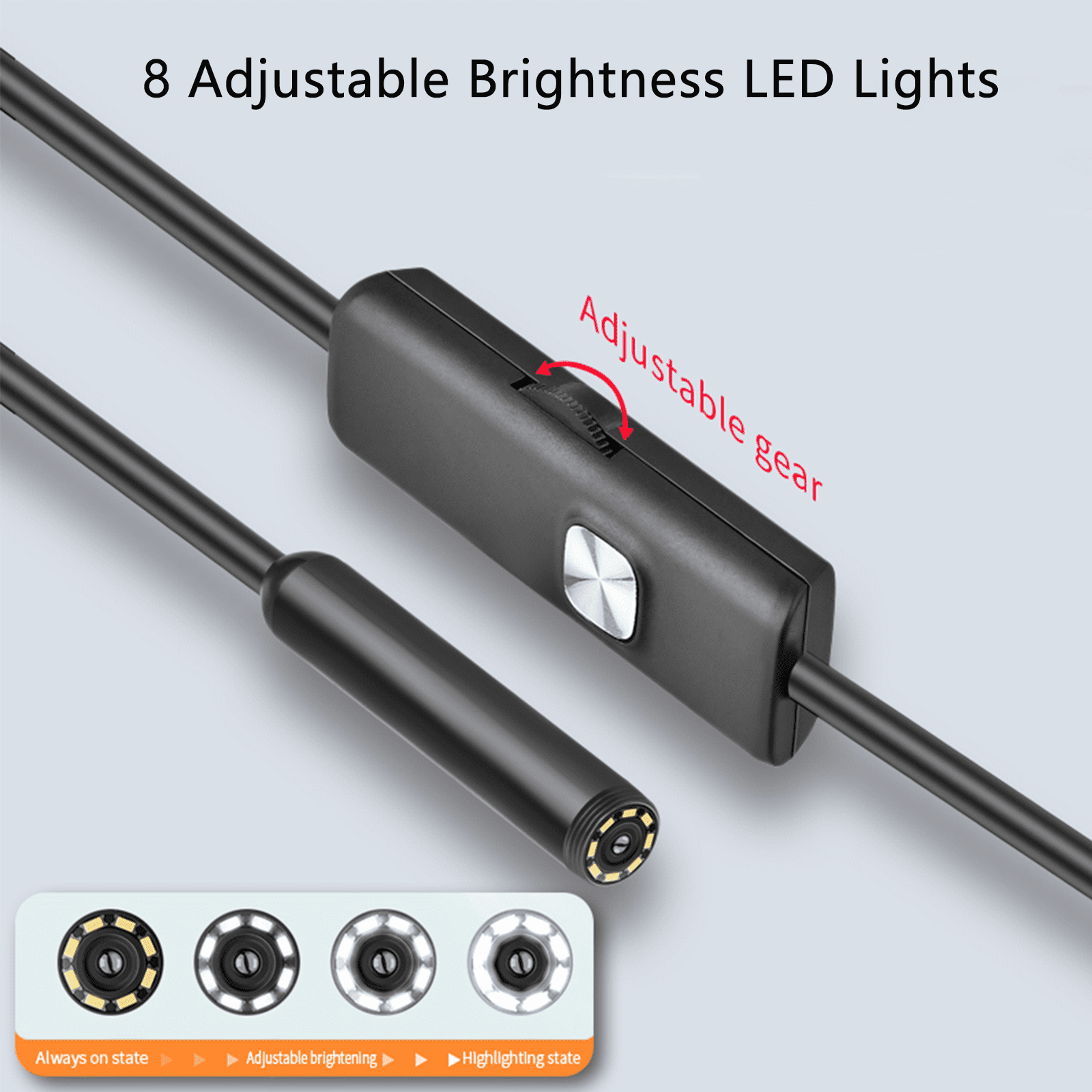 WOORNIGOJIN Wireless Endoscope，wireless endoscope camera with 8 LED Lights, 8mm 3 in 1 USB Snake Camera, Waterproof IP67 Inspection Camera for OTG Android, iPhone (10FT)